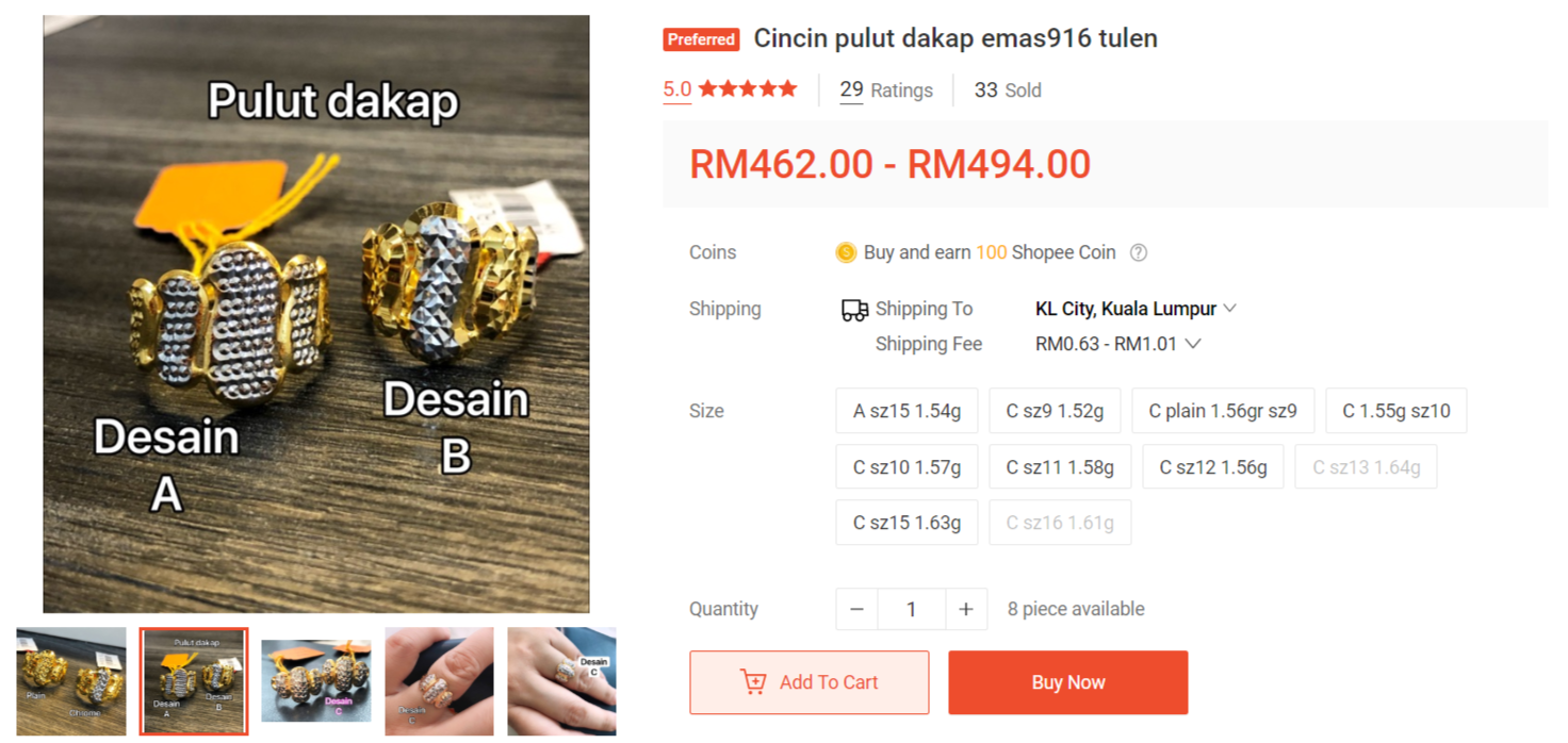 cincin emas pulut dakap